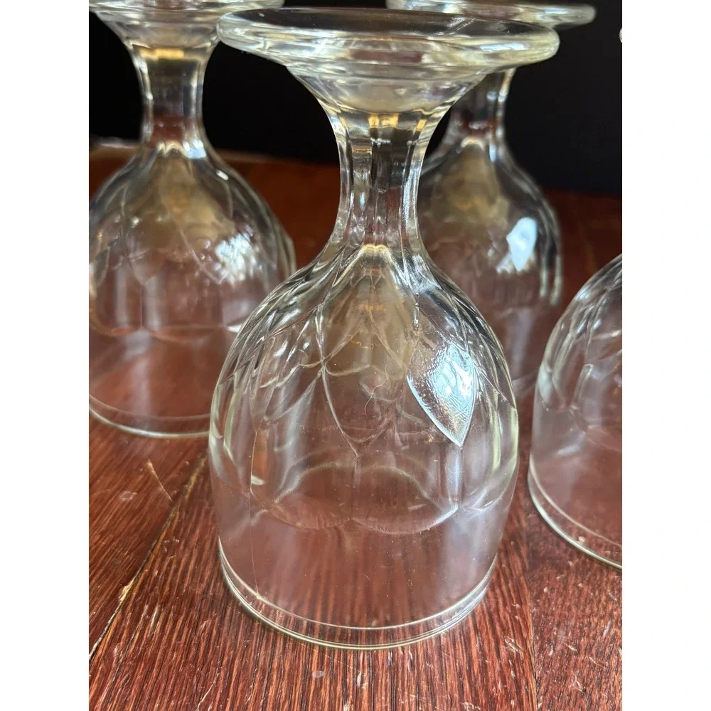 Vintage Clear Glass Stemmed Goblets Set of 4 Paneled Thumbprint Water Wine 4.5